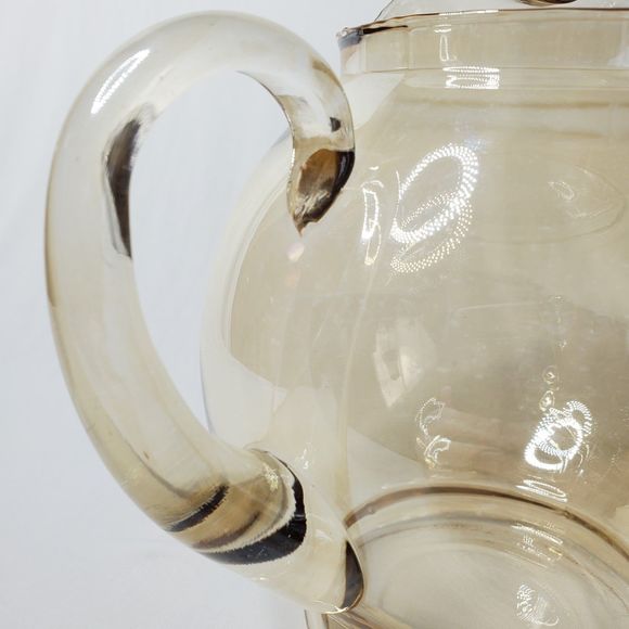 Vintage Amber Ball Pitcher Blown Glass Applied Handle Smooth Design Ripple Mouth - Picture 7 of 12